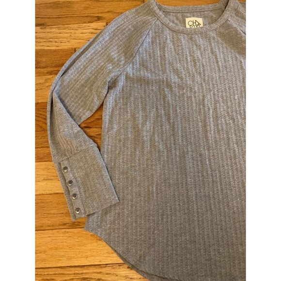 Chaser women's grey long sleeve with buttons, waffle knit round neck sweater XL - Picture 2 of 9